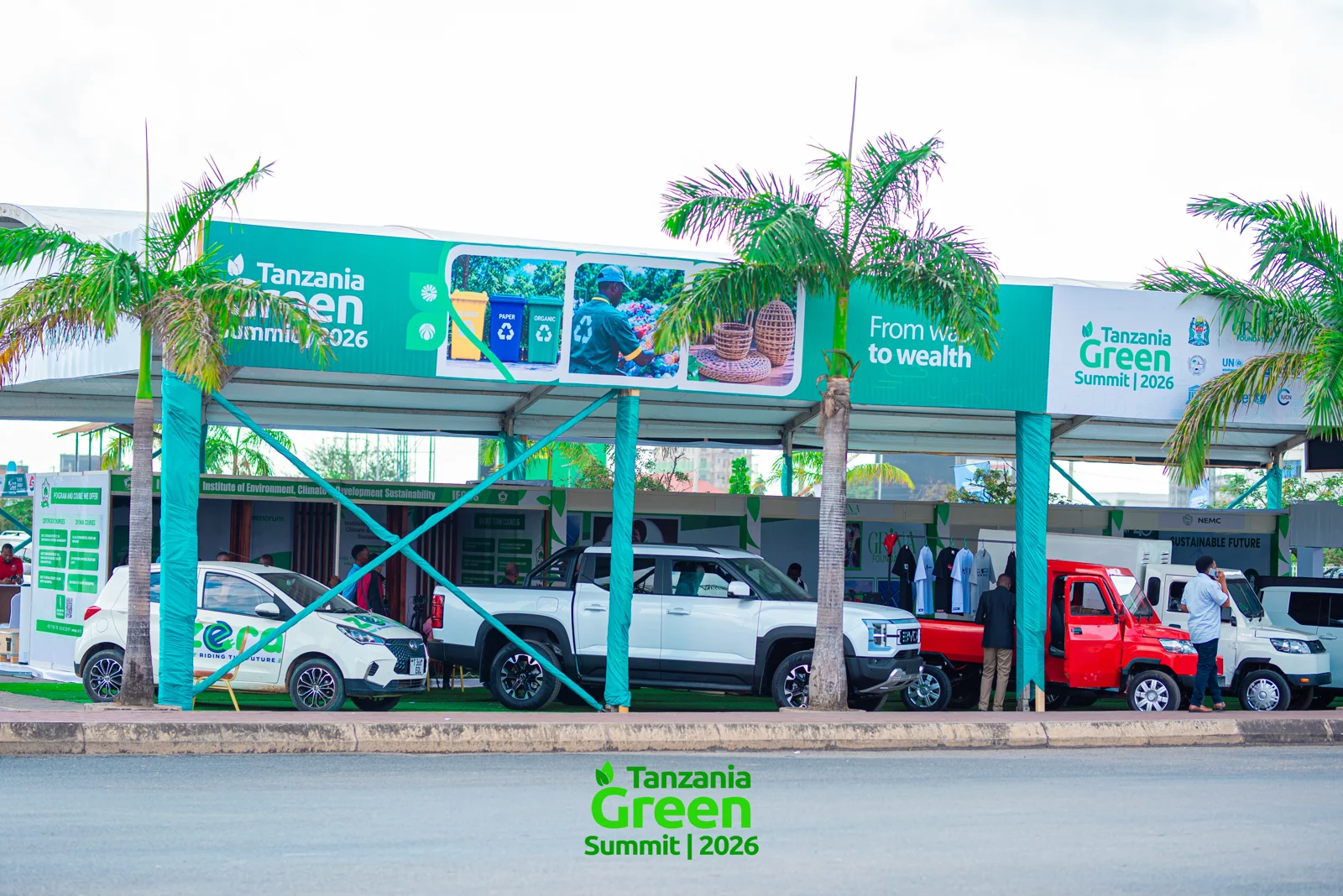 Vehicles displayed across the outdoor exhibition at Tanzania Green Summit 2026